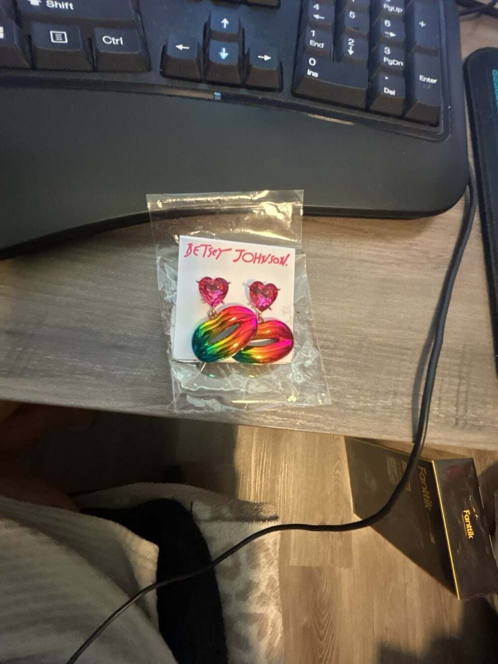 Betsey Johnson Rainbow Lips and Heart Dangle Earrings